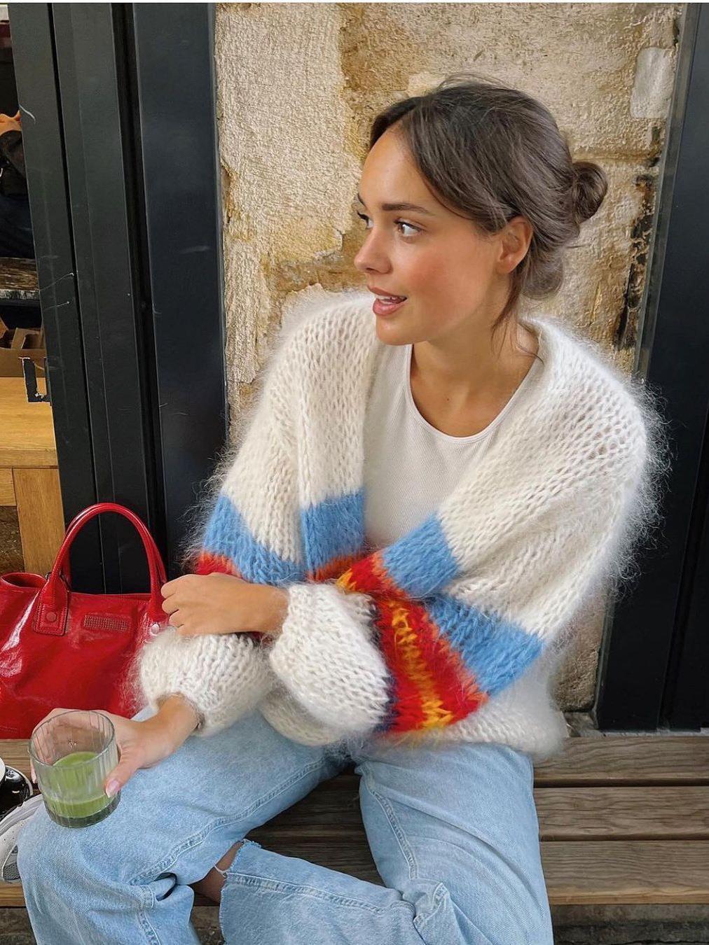 Knitted jacket for women with colorful stripes and loose fit Lune London