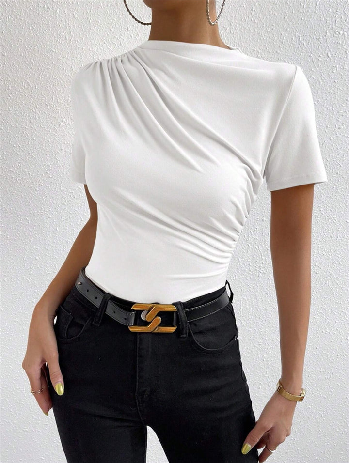 Basic T-shirt for women with asymmetrical gathers Lune London
