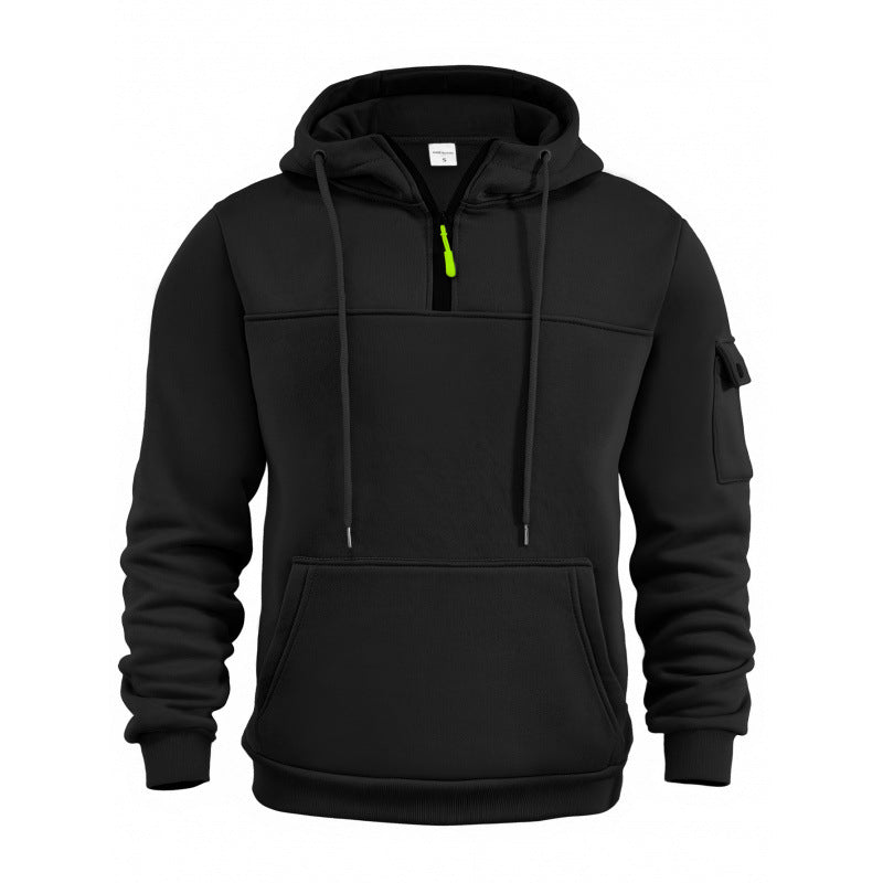 Men's Hooded Sweatshirt with Half Zipper and Side Pockets Lune London