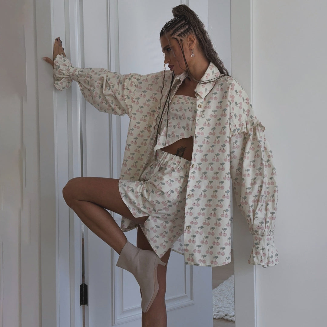 Comfortable women's pajama set with cherry pattern Lune London