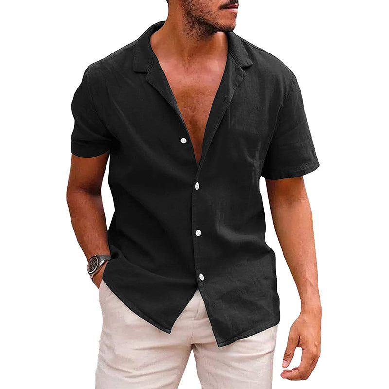 Men's short sleeve shirt in a soft linen blend with a modern Henley neckline Lune London
