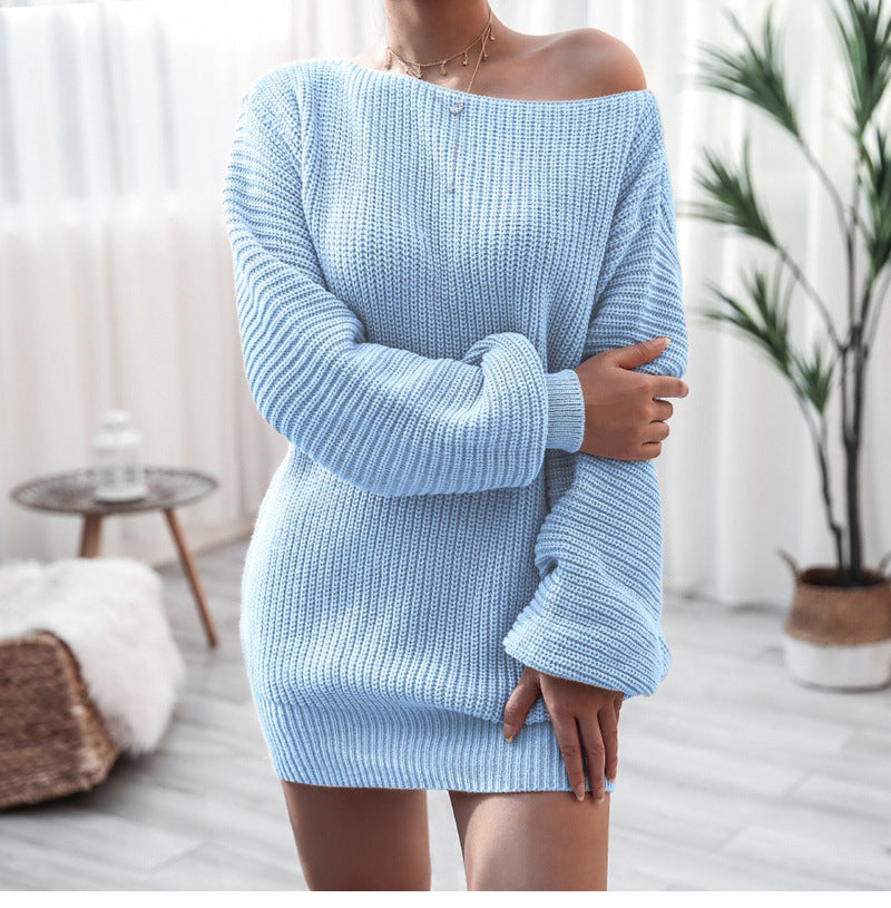 Knit dress for women in a casual off-shoulder style Lune London