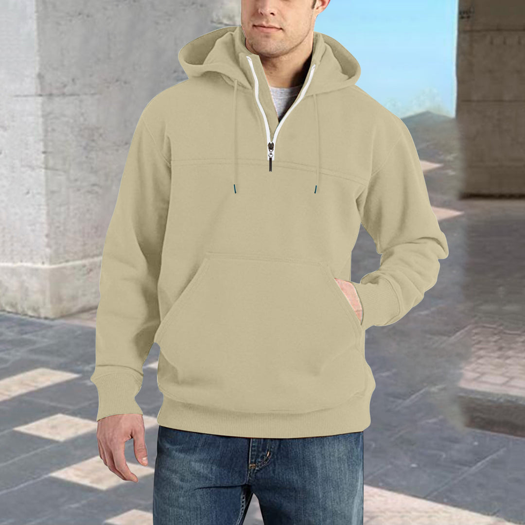 Men's trendy hoodie with half-zip and practical kangaroo pockets Lune London