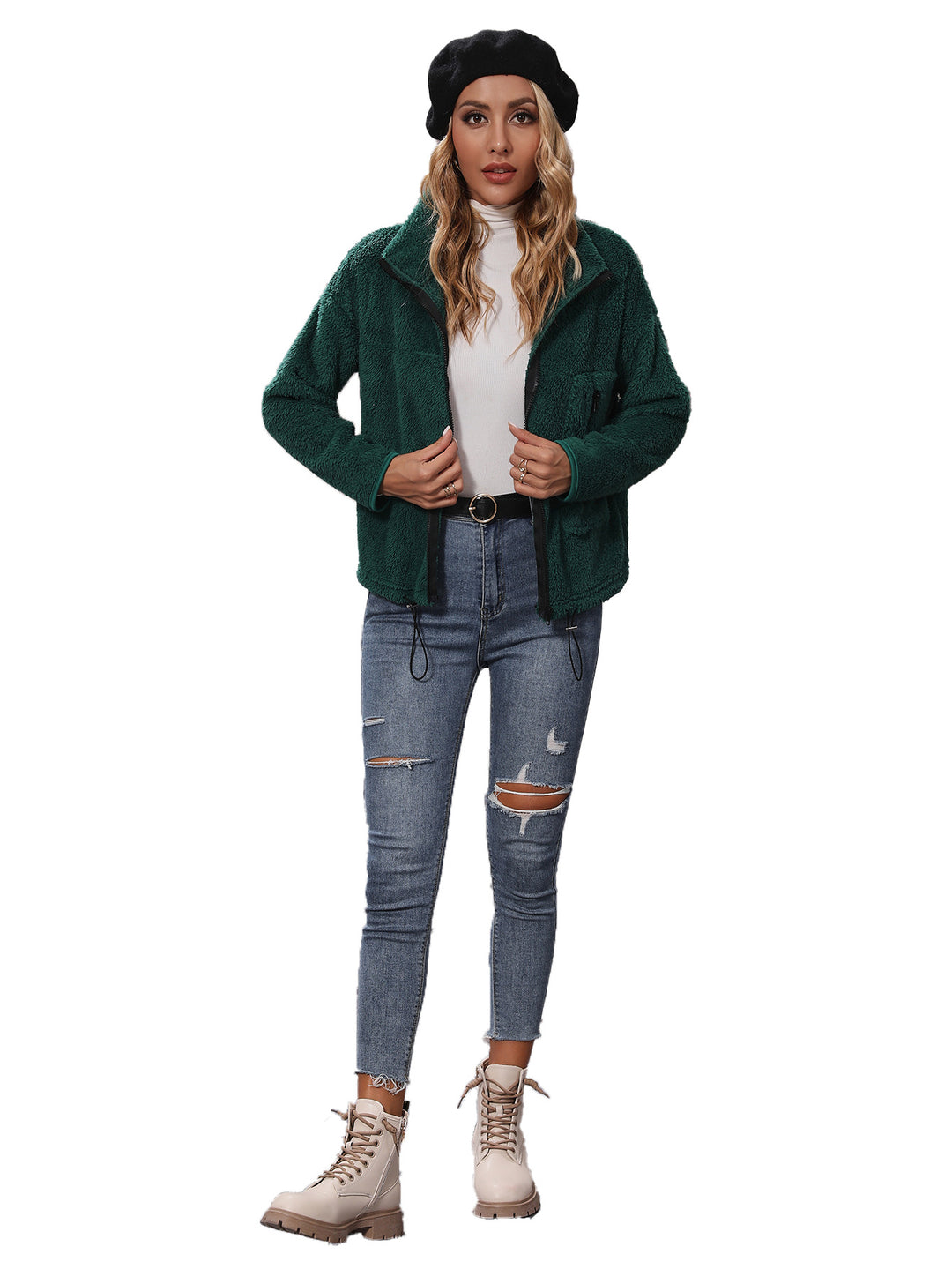 Fleece jacket for women with high collar and practical zip pockets Lune London