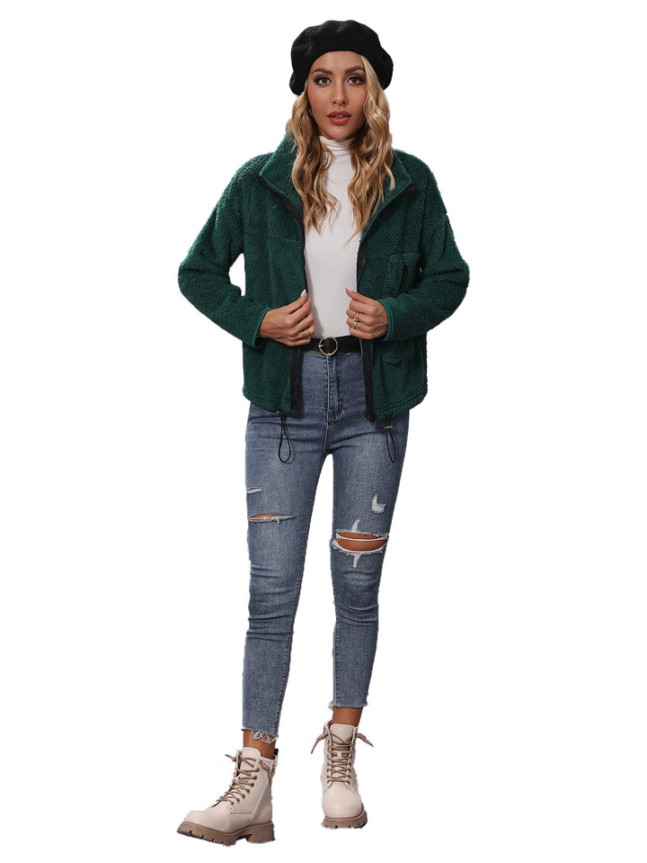 Fleece jacket for women with high collar and practical zip pockets Lune London