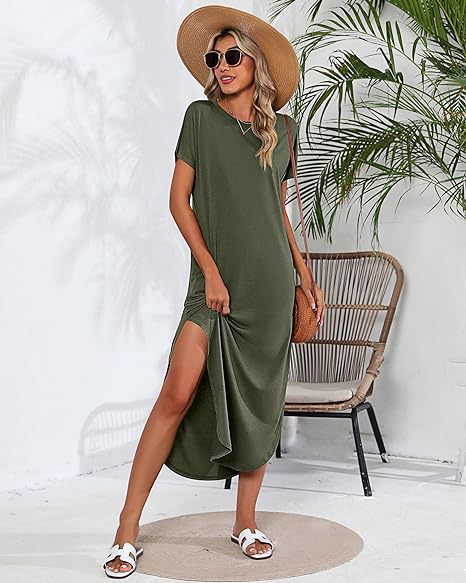 Casual maxi dress for women with side slit and pretty round neck Lune London