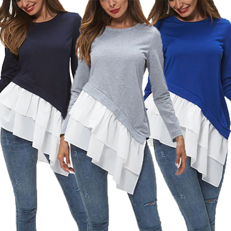 Women asymmetrical sweatshirt with fan ruffle hem Lune London