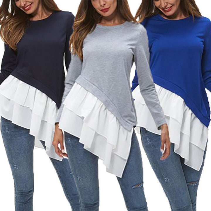 Women asymmetrical sweatshirt with fan ruffle hem Lune London