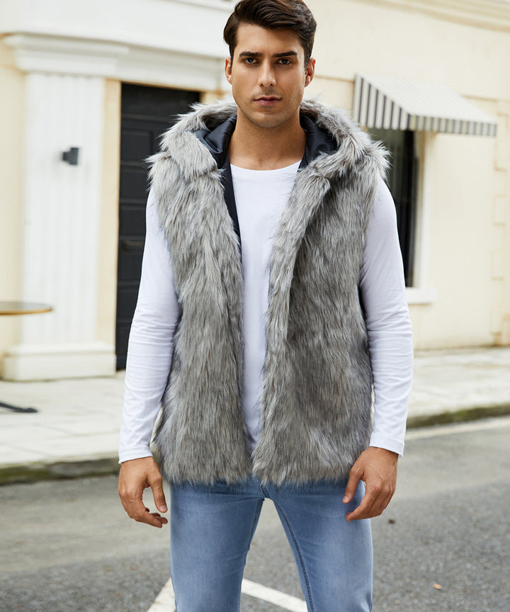 Men's vest with elegant faux fur and hood Lune London