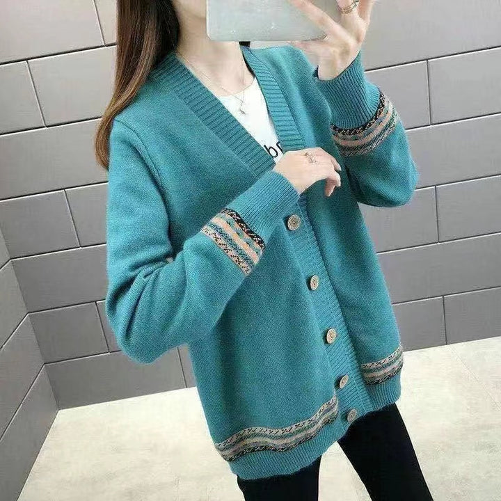 Knit jacket for women with artistic embroidery details and button closure Lune London