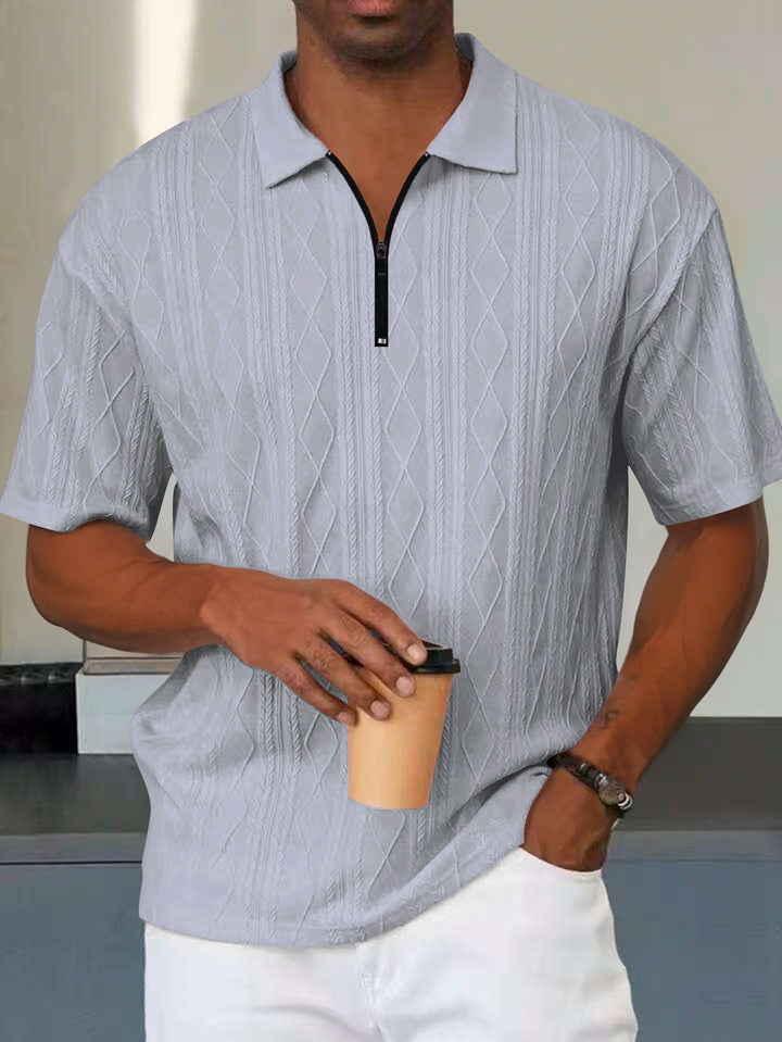 Men's polo with structured zip collar and short sleeves Lune London