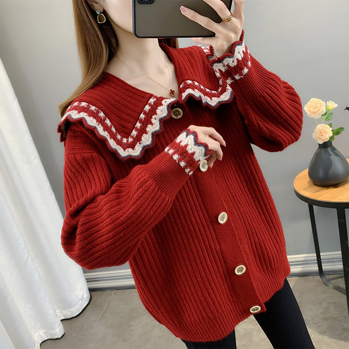Women’s knit jacket with contrasting collar and button details Lune London