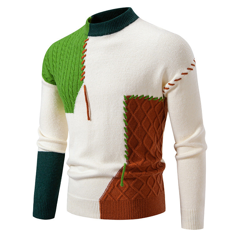 Trendy knitted sweater for men with a creative design in cable knit and color blocking Lune London