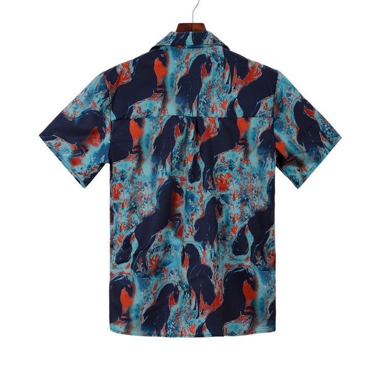 Short sleeve men's shirt with a striking horse pattern and lightweight cotton Lune London