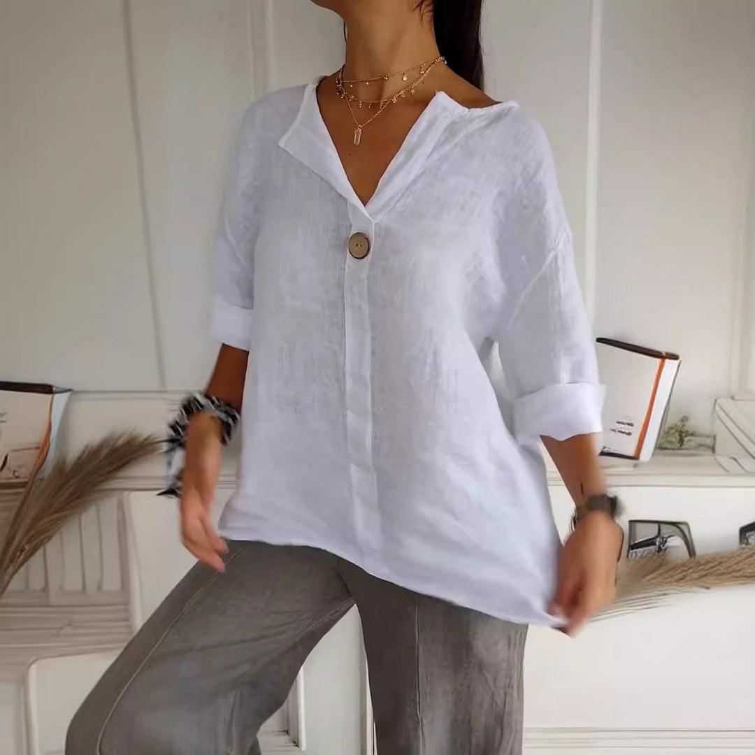 Women's Airy Linen Blouse with Button Details and Casual Cut Lune London