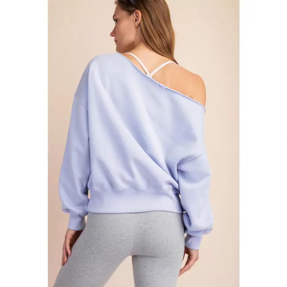 Ladies Oversized Casual Sweatshirt with Asymmetric Neckline and Deep Collar Lune London