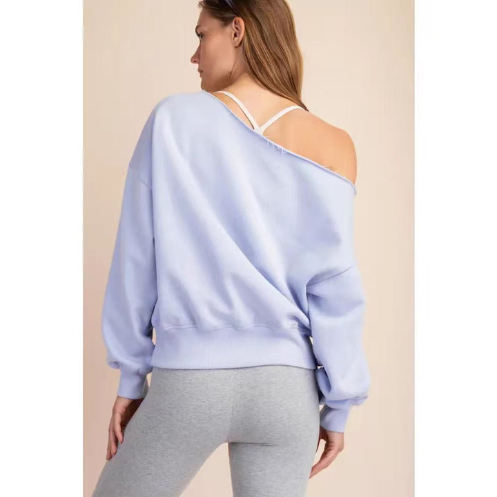 Ladies Oversized Casual Sweatshirt with Asymmetric Neckline and Deep Collar Lune London