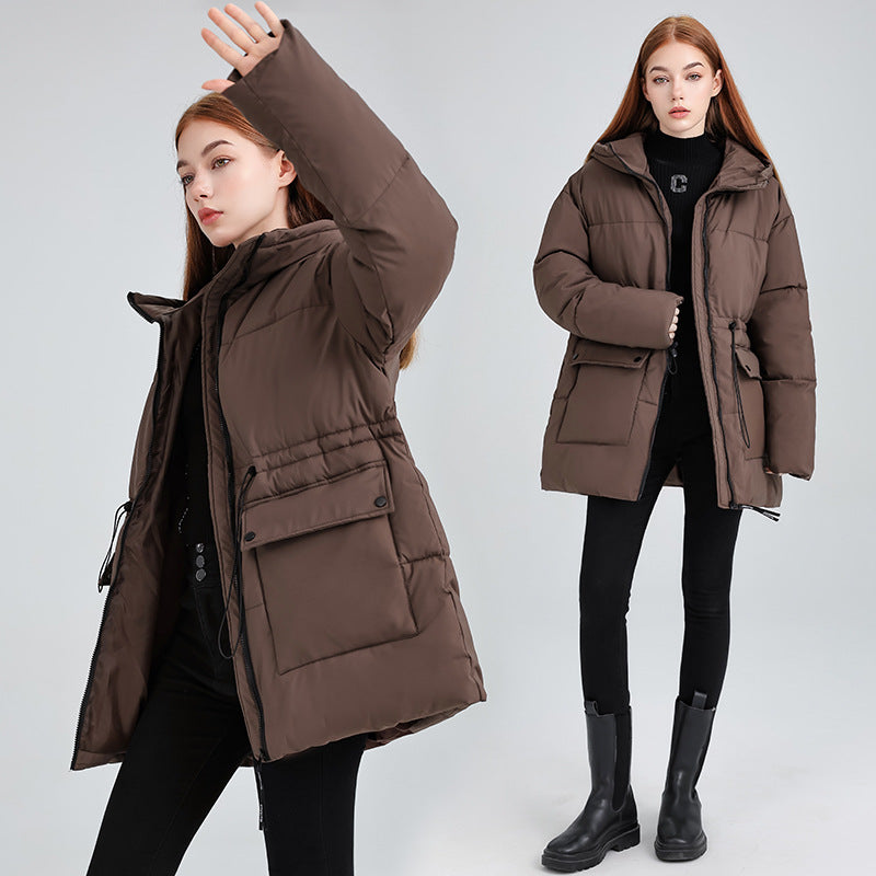 Insulated parka jacket for women with adjustable waist drawstring and practical pockets Lune London