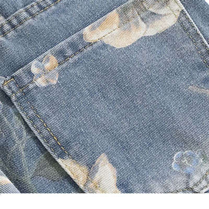 Jean femme à coupe large avec motifs floraux Chic & Stil