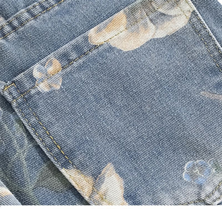 Jean femme à coupe large avec motifs floraux Chic & Stil