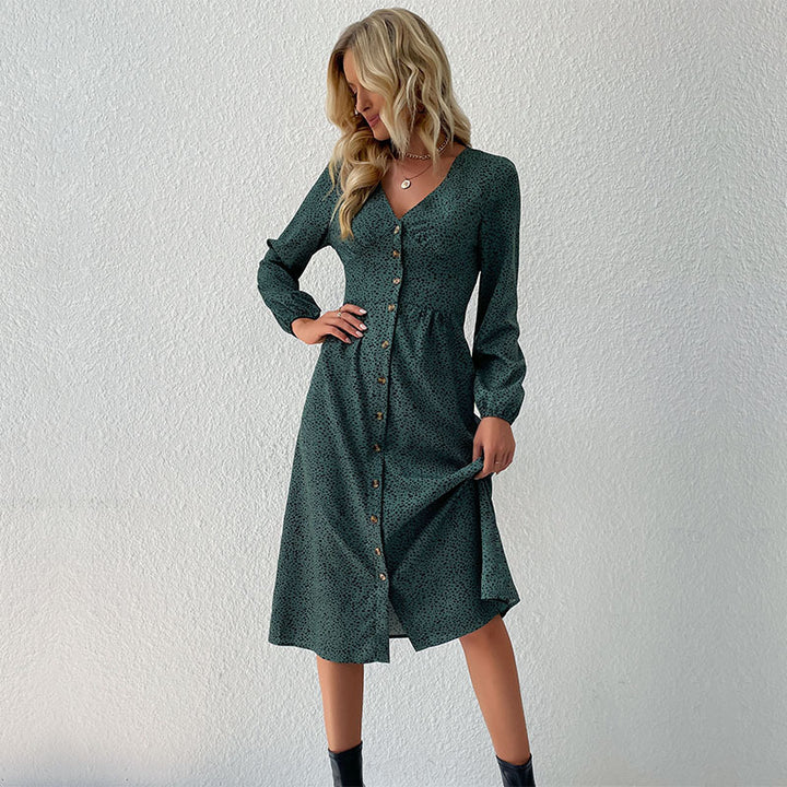 Midi dress for women with buttoning and voluminous sleeves Lune London
