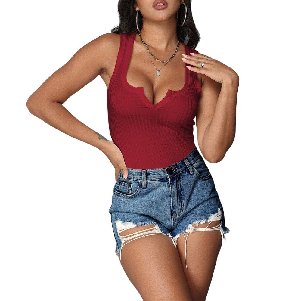 Débardeur à col en V ajusté pour femmes Chic & Stil