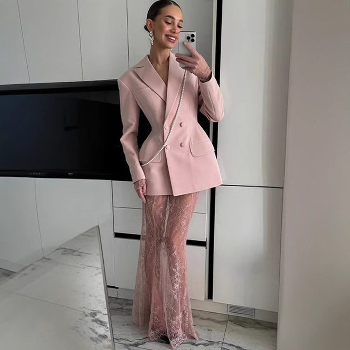 Femme élégante blazer à double boutonnage Lune London