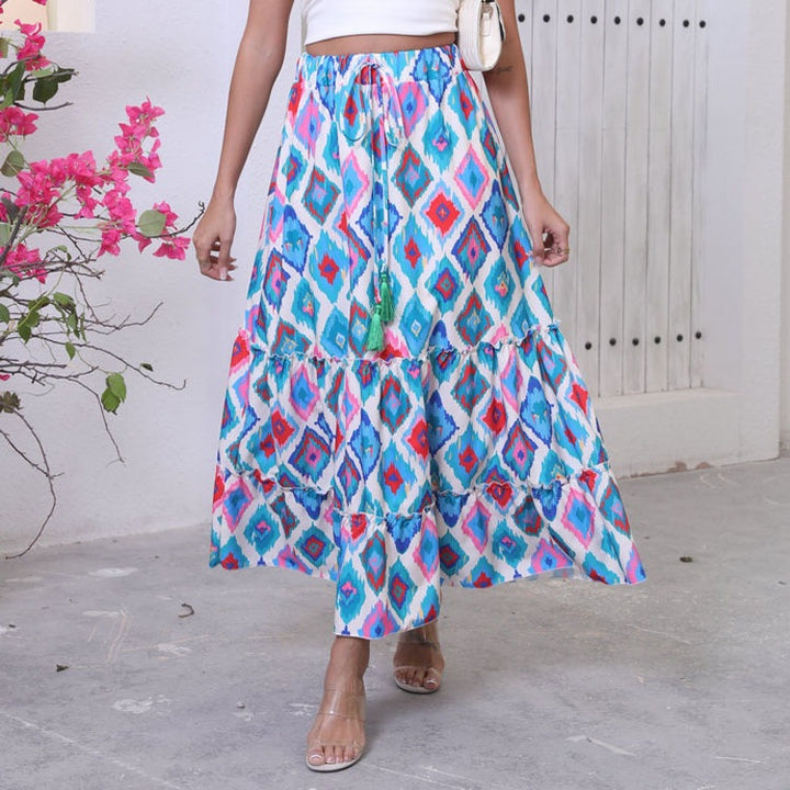 Maxi skirt for women with shelf design and drawstring belt Lune London