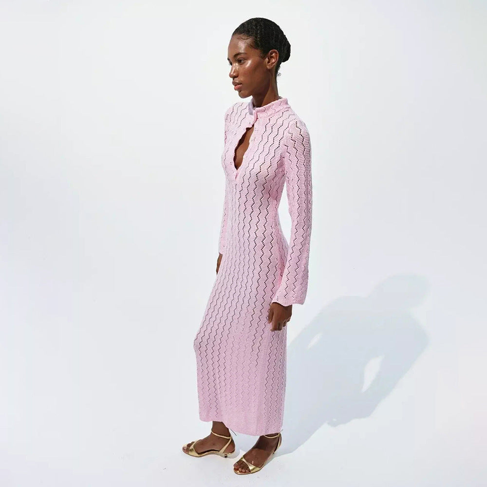 Lune London fitted maxi dress for women with high collar