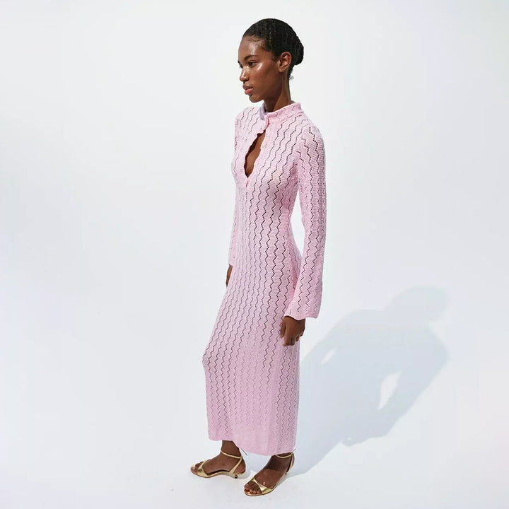 Lune London fitted maxi dress for women with high collar
