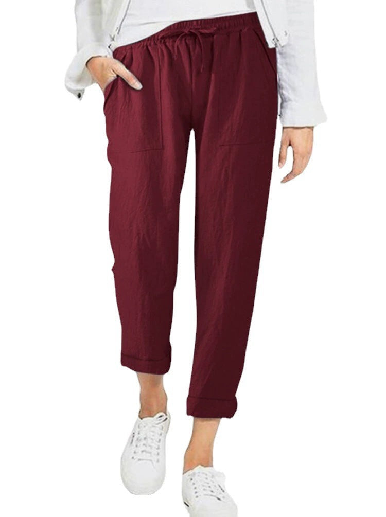 Relaxed linen trousers for women with elastic waist and practical pockets Lune London