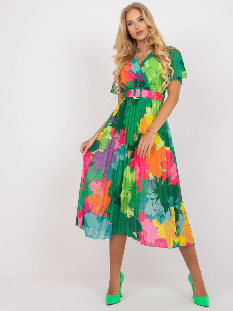 Lune London Pleated Floral Patterned Midi Wrap Dress for Women