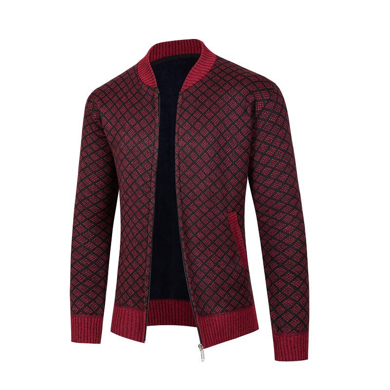 Men's knit jacket with a modern diamond pattern and zipper Lune London