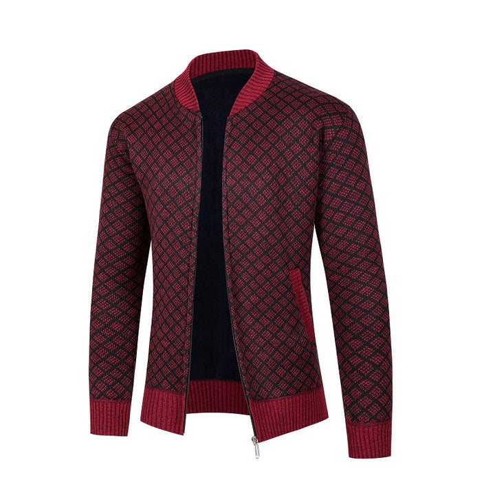 Men's knit jacket with a modern diamond pattern and zipper Lune London