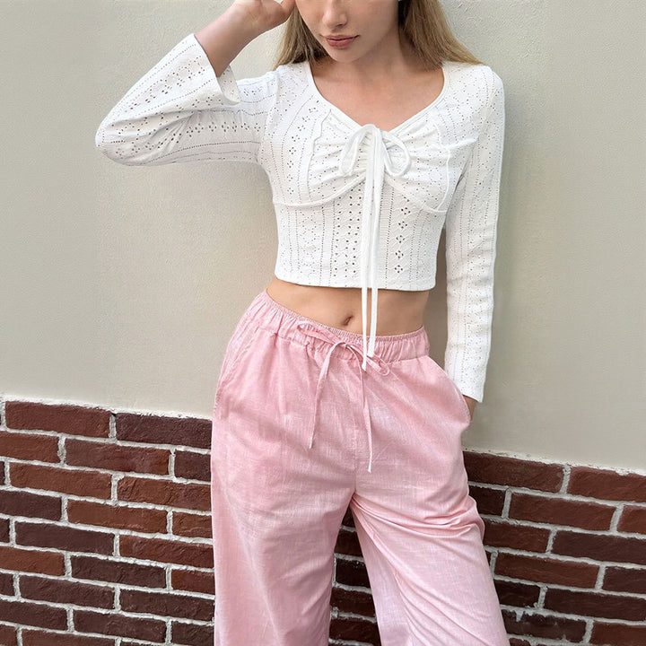 Short-sleeved women’s shirt with an elegant lace and delicate eyelet embroidery Chic & Stil
