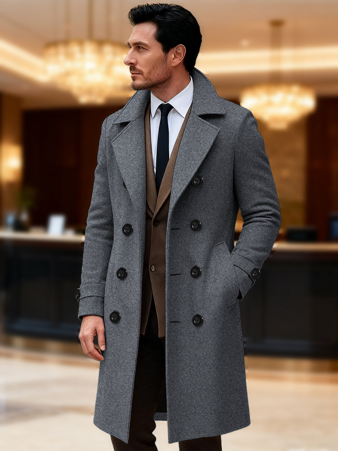 Elegant wool coat for men double-breasted Lune London