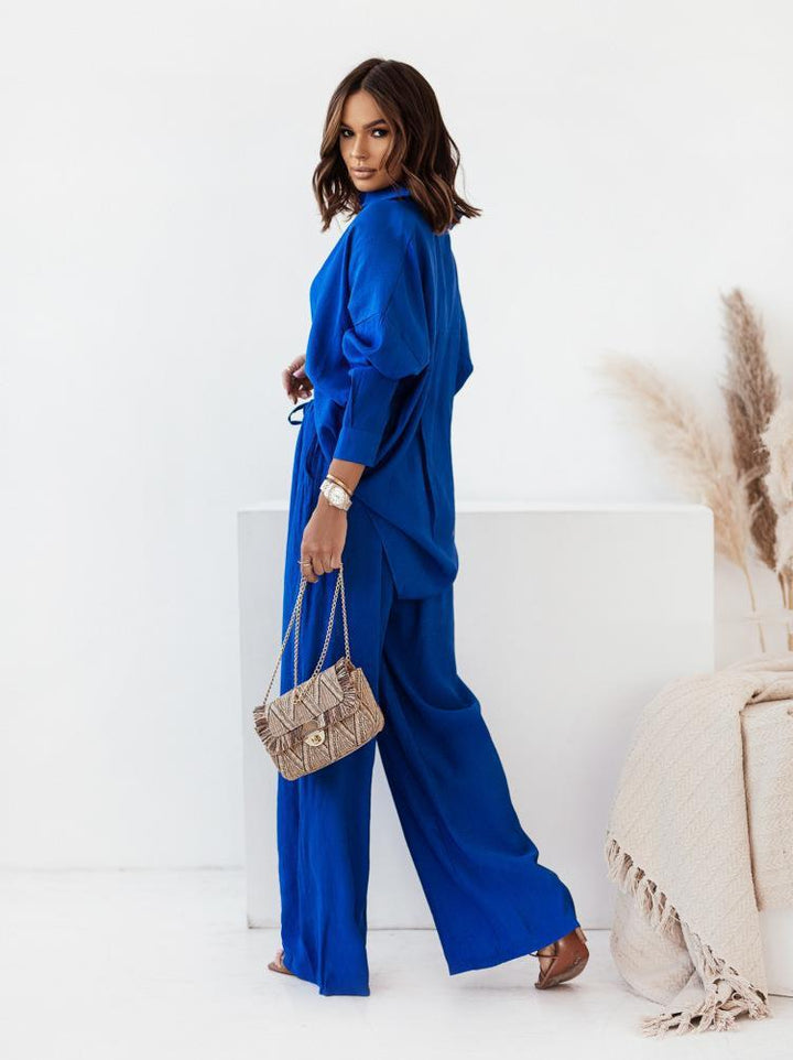 Lightweight two-piece women's set consisting of a shirt and pants with a knot at the waist Lune London