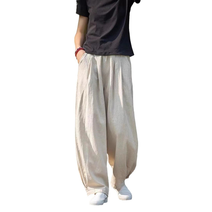 Wide linen pants for ladies with elastic waistband and side pockets Lune London