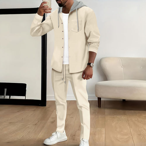 Leisure suit for men with button-up top and casual hood Lune London