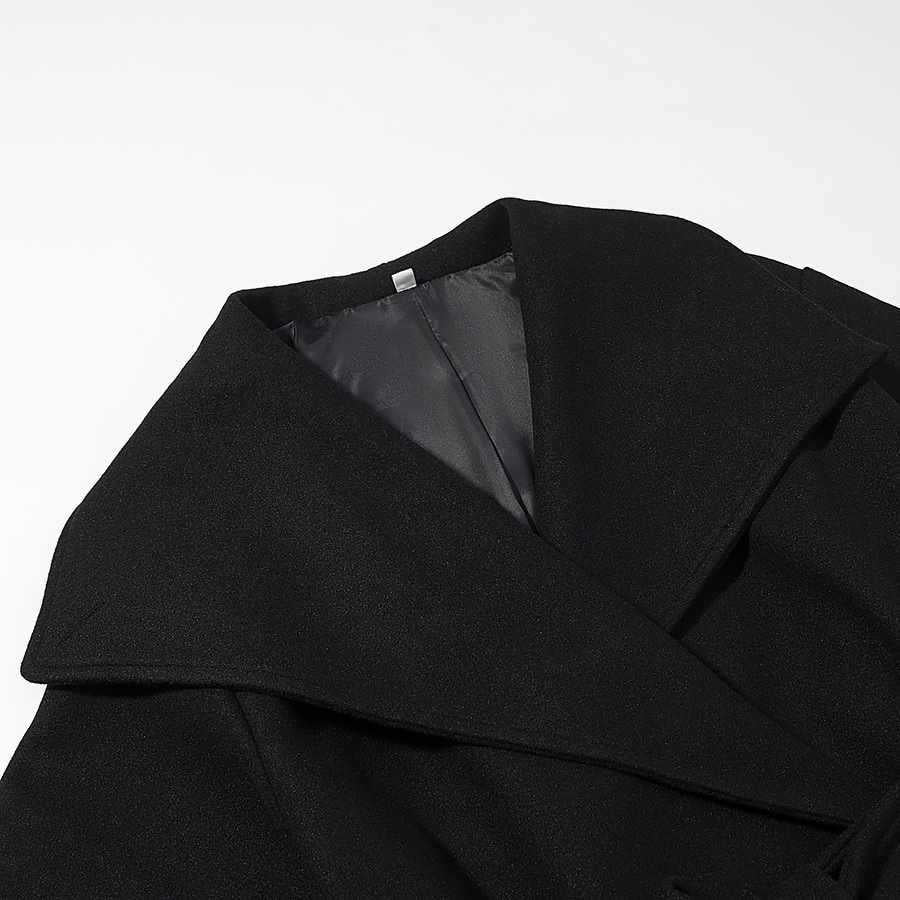 Women elegant wool coat with wide lapels and belt at the waist Lune London
