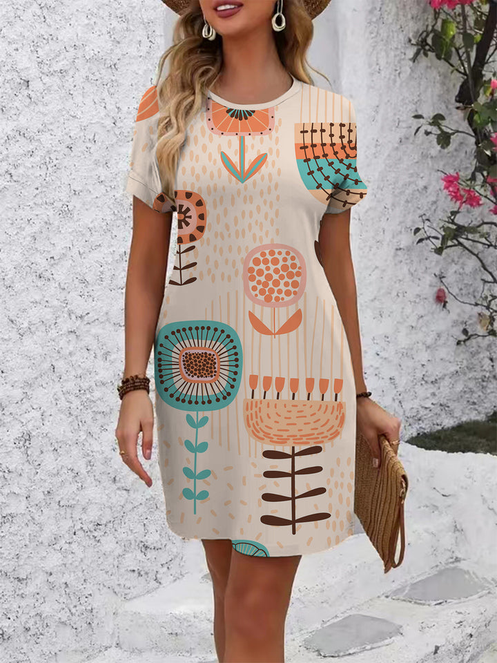 Women's casual t-shirt dress with creative print design Lune London