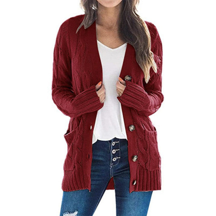 Ladies Chunky Knit Cardigan with modern braids design and practical pockets Lune London