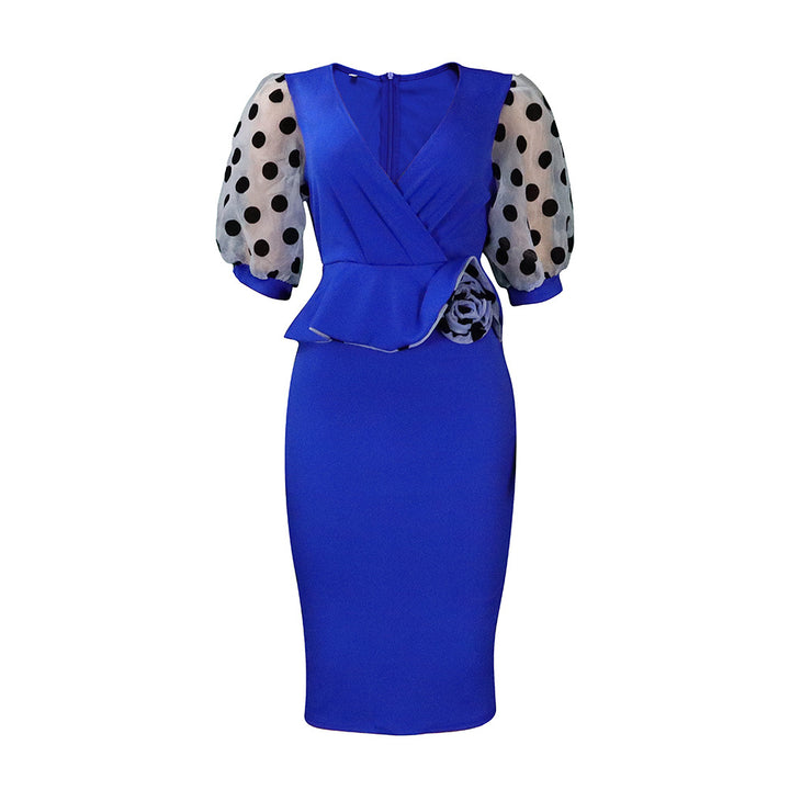 Wrap dress for women with transparent puff sleeves and a fitted ruched design Lune London