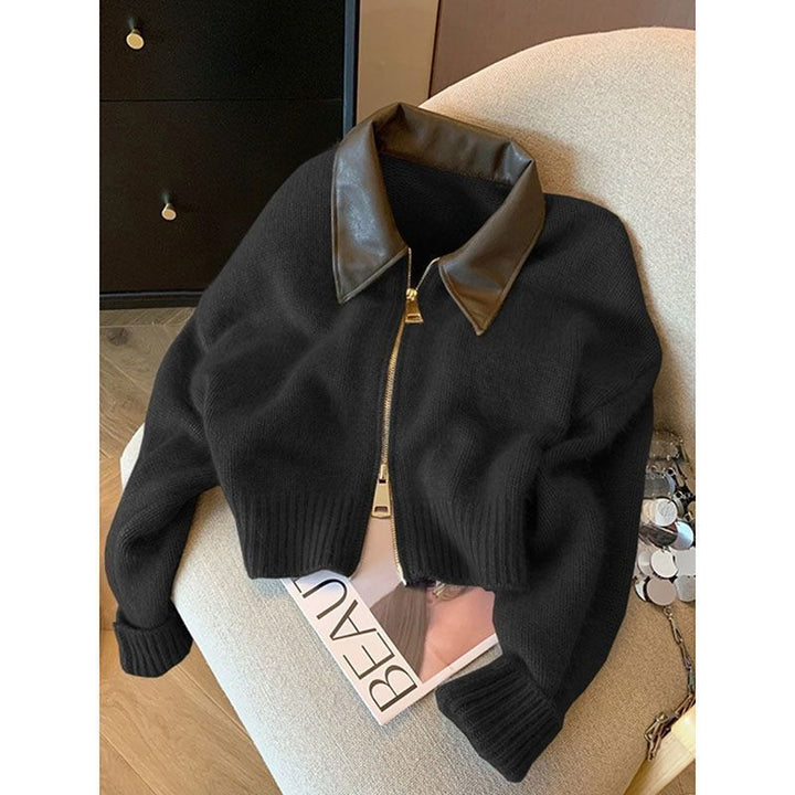 Cardigan pour femmes avec col en cuir Chic & Stil