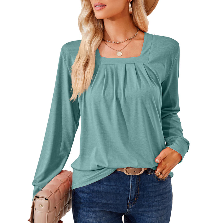 Long sleeve T-shirt for women with square neckline and feminine ruche Lune London