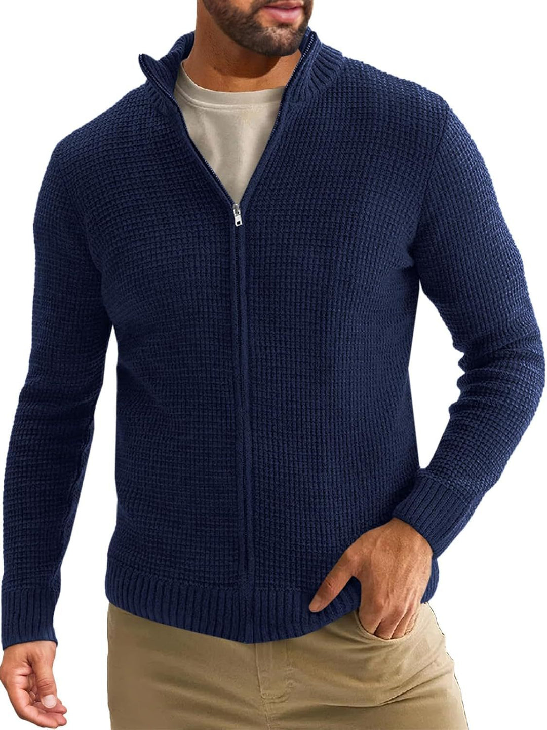 Men's knitted jacket with high collar and convenient zipper Lune London