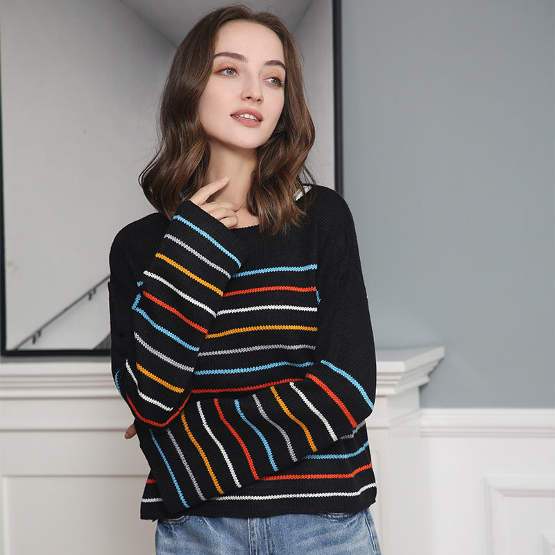 Women Striped oversized sweater in soft material with wide cut Lune London
