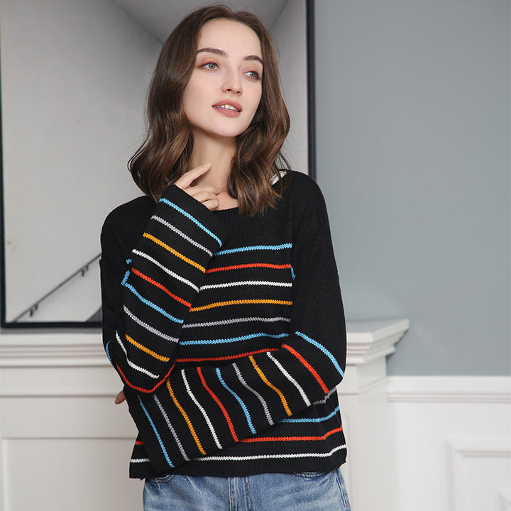 Women Striped oversized sweater in soft material with wide cut Lune London