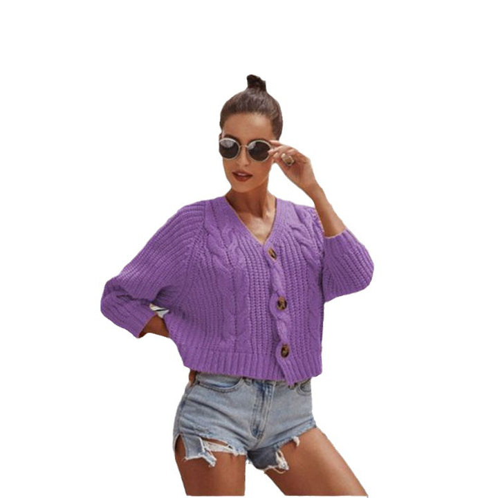 Ladies cardigan with cable knit pattern and button details Lune London