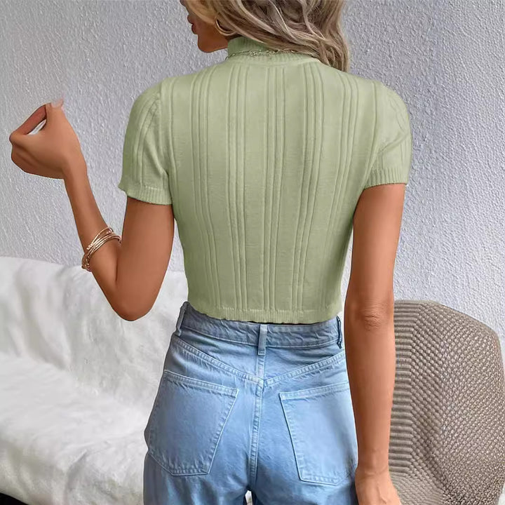 Women's knit top with high collar and textured pattern Lune London